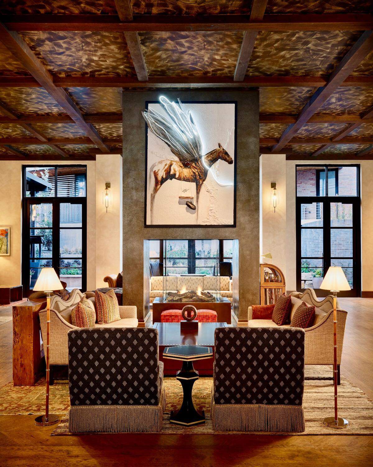 The elaborately decorated bar area at the Bowie House, Auberge Resorts Collection hotel.