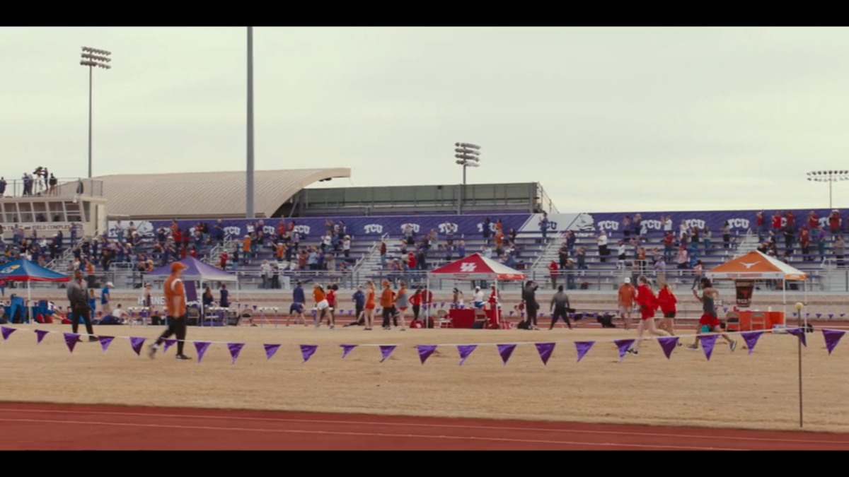 A track meet at TCU’s Lowdon Track and Field Complex in “Landman” episode 2.