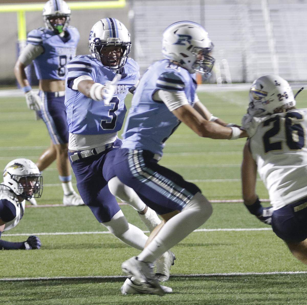 L.D. Bell’s Braelon Solomon cuts back and finds a hole for a touchdown against Keller during their game at Pennington Field on Friday, Sep. 19, 2025 