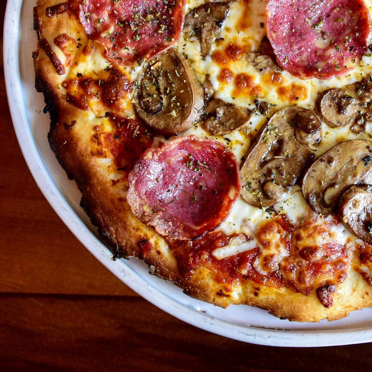 The soppressata-mushroom pizza at the Back Room and Funky Picnic Brewery & Cafe.