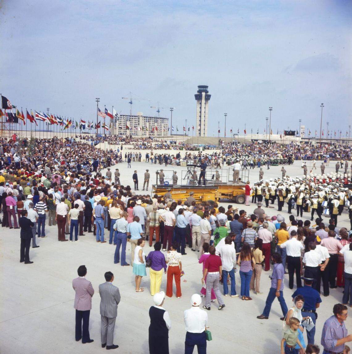 Sept. 23, 1973: Thousands of visitors are seen at the dedication ceremonies of the newly built Dallas-Fort Worth Airport.