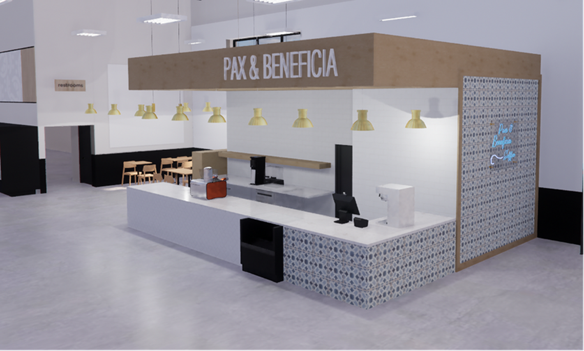 A rendering of the Pax & Beneficia artisan coffee shop going into the new Kroger off Bonds Ranch Road.
