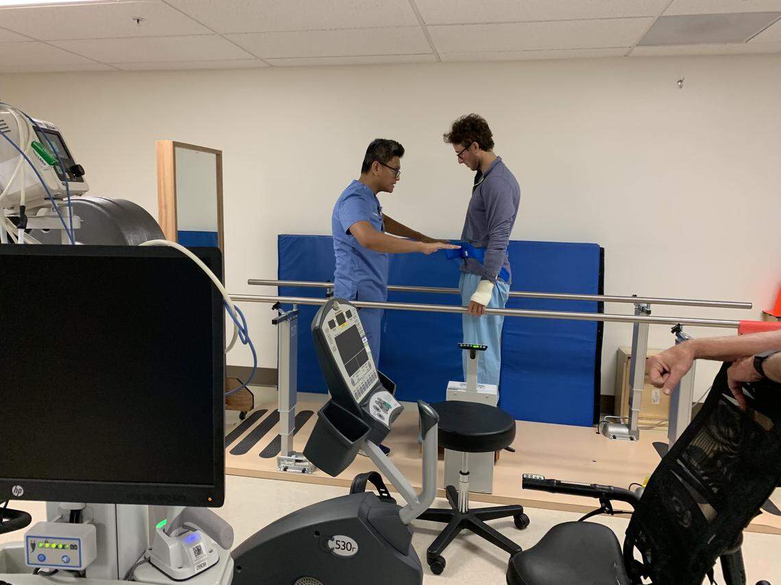 Evan Folan was in a coma for two days after an 18-wheeler tire flew through his windshield, breaking his neck in two places and fracturing his skull. Since, he has undergone dozens of rehabilitation appointments to relearn elementary tasks.