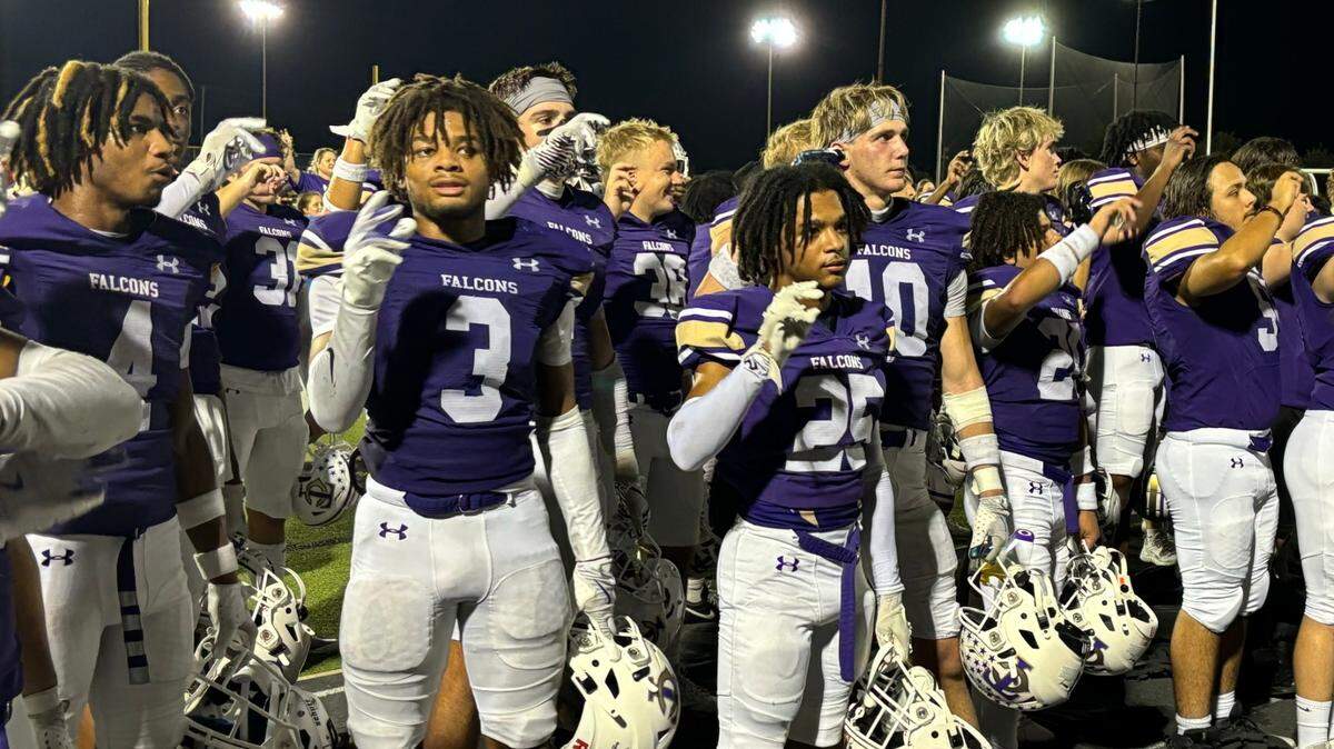 Keller Timber Creek wide receiver Xavier Lee leads the TCHS fight song after scoring four touchdowns against district opponent Keller Central on Friday Sept. 20, 2024.