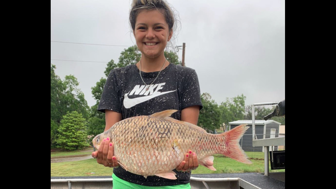 Jaci NeKoda was out bowfishing with Shyloh Powers and Dustin Statton when she caught this 9-pound, 7-ounce river carpsucker at Fort Cobb Lake.
