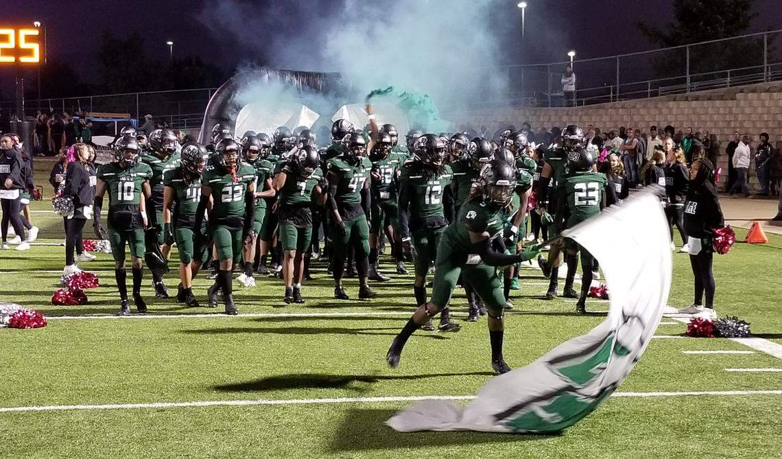 Mansfield Lake Ridge takes the field for its game against Waxahachie at Newsom Stadium on Friday, October 10, 2019.