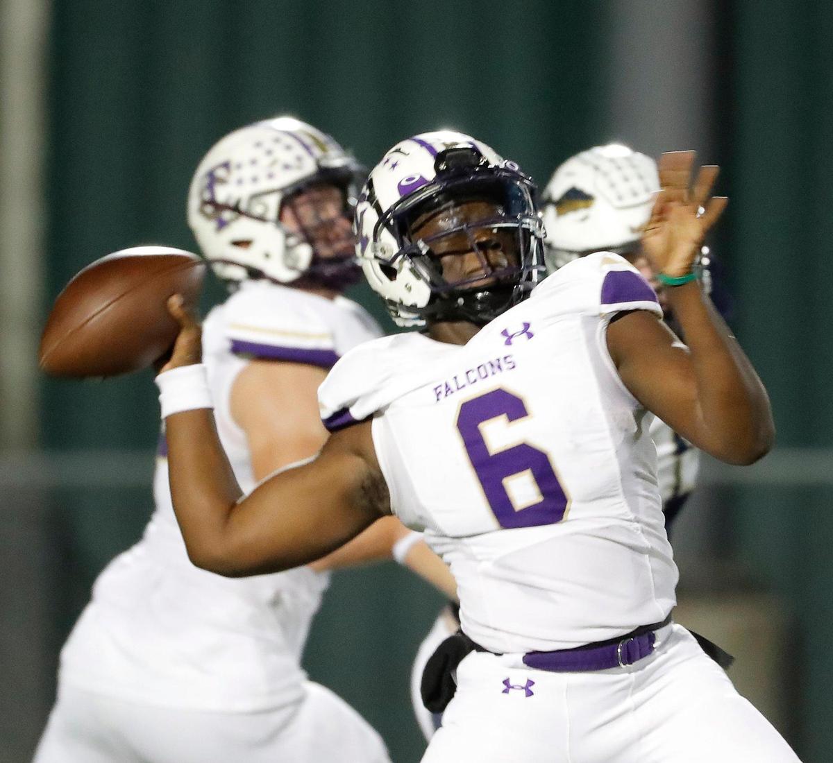 Timber Creek quarterback Lior-jire Mendji (6) unloads an interception downfield in the second half of a District 4-6A high school football game at Keller ISD Stadium in Keller, Texas, Thursday, Oct. 27, 2022. Keller defeated Timber Creek 39-17. (Special to the Star-Telegram Bob Booth)