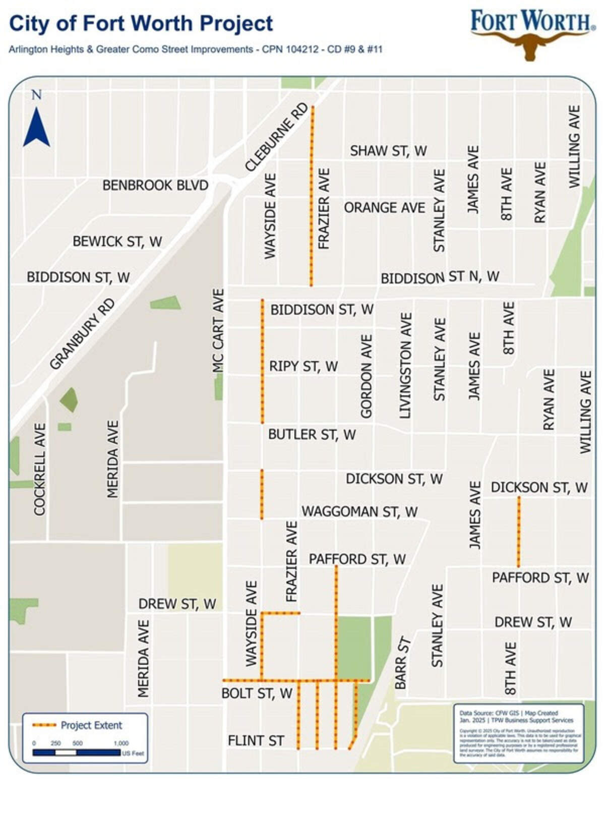 A map of imminent road improvements across the Rosemont neighborhood.