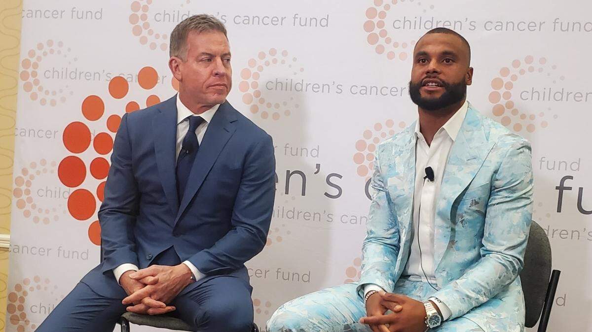 Cowboys quarterback Dak Prescott (right) served as one of the honorary chairs for the Children’s Cancer Fund “Light It Up” Gala in Dallas, along with Hall of Fame Cowboys quarterback Troy Aikman (right). The event raised $2 million.