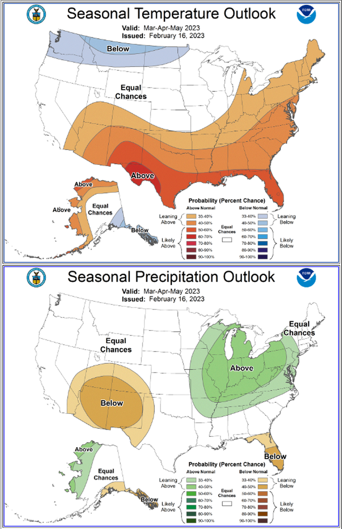 There is an enhanced chance of 45% for above normal temperatures, and about a 22% chance for below normal temperatures.