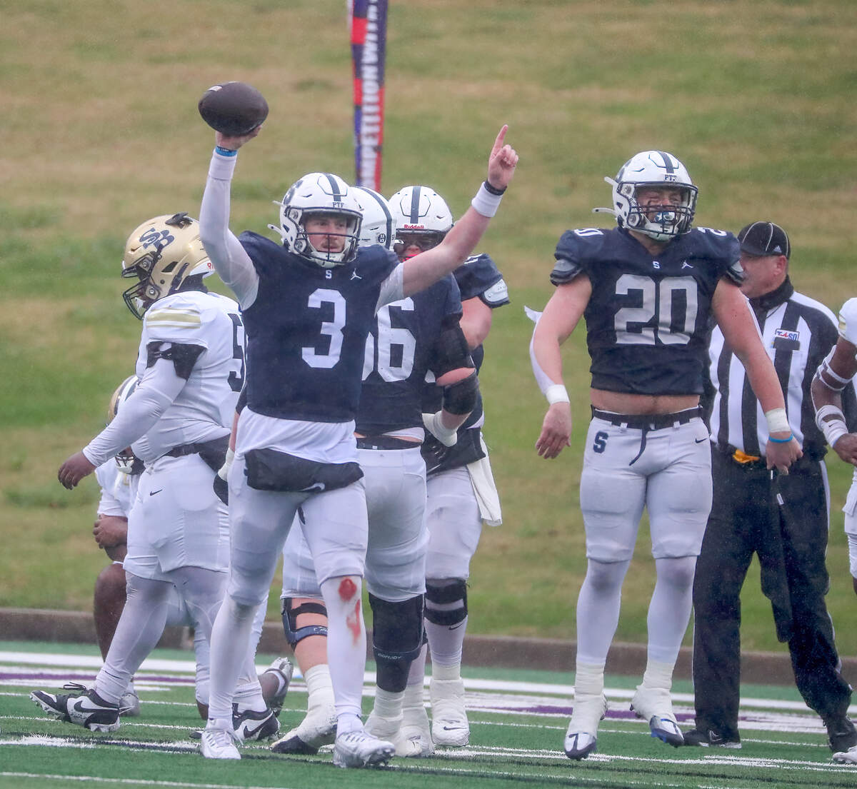 Fort Worth All Saints quarterback Gavin Parkhurst celebrates at Waco ISD Stadium on Saturday, December 7, 2024.