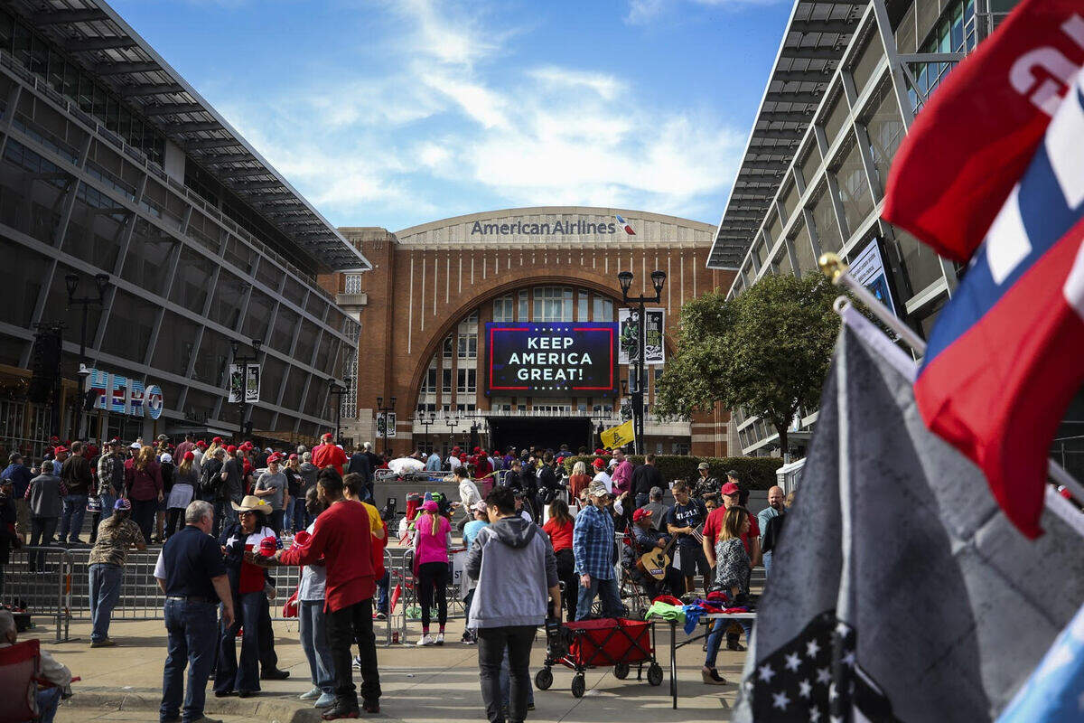 A crowd gathered outside of American Airlines Center before President Donald Trump’s rally.