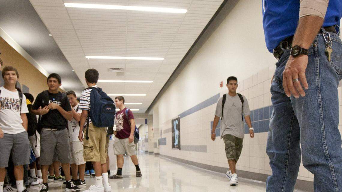 Students at Midlothian High School, shown in a 2012 archive photo, were confined to their classrooms while officials investigated a report of threatening language.