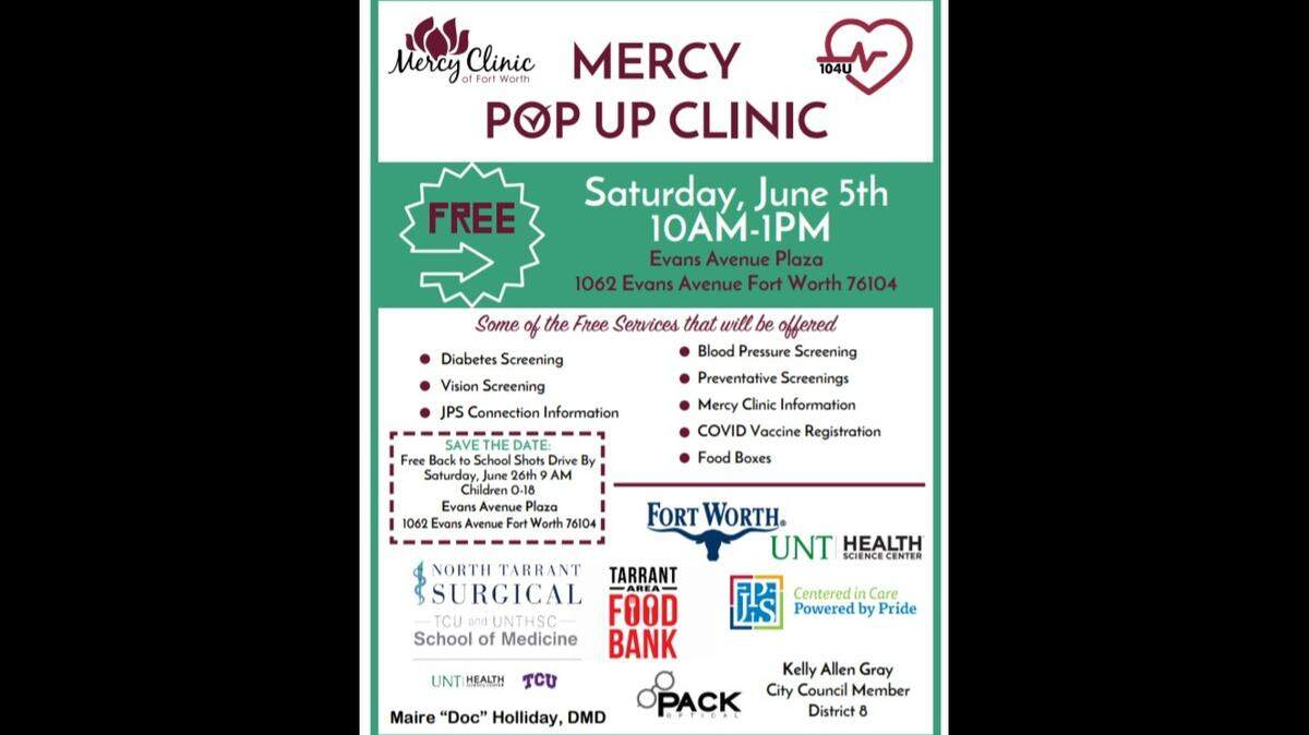 Residents are invited to a second free pop-up clinic that’s planned for June 5 at Evans Plaza. Residents will be able to get the COVID vaccine among other services.