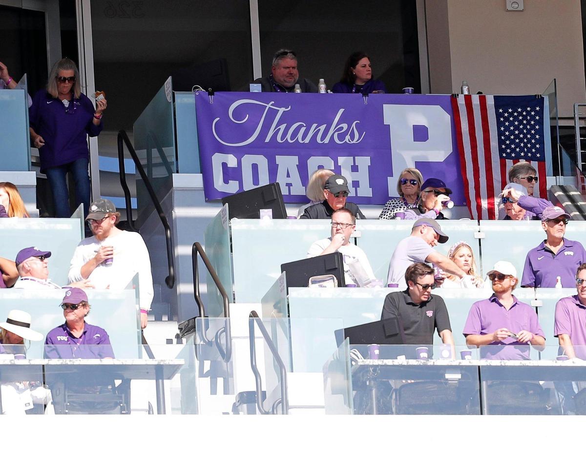Fans showed their appreciation for Coach Patterson in the first half of a NCAA football game in Fort Worth, Texas, Saturday Nov. 06, 2021. TCU led Baylor 16-14 at the half. (Special to the Star-Telegram Bob Booth)