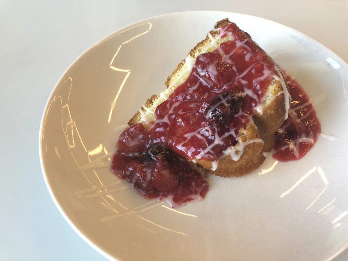 Berry pound cake is a new dessert at Perch, the skyline lunch-and-happy-hour restaurant in the Frost Tower.