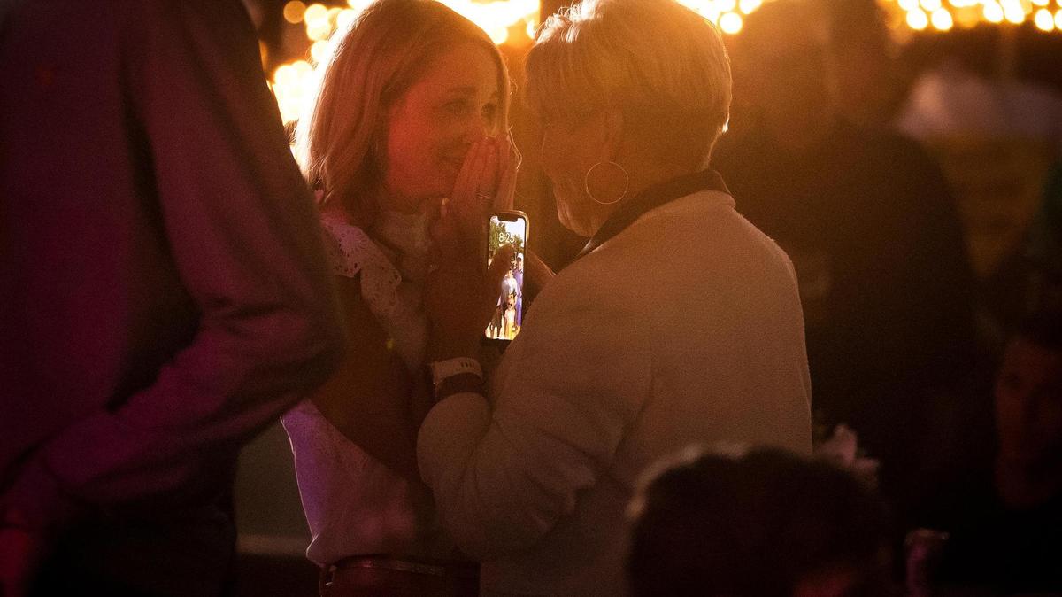 Fort Worth mayoral candidate Mattie Parker, left, talks to Fort Worth Mayor Betsy Price while waiting for election results on Saturday, May 1, 2021. Parker will face Deborah Peoples in a June runoff election for mayor.