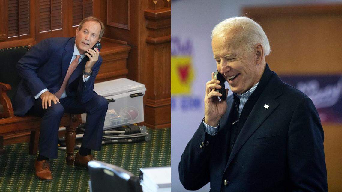 Texas Attorney General Ken Paxton (left) and President Joe Biden.