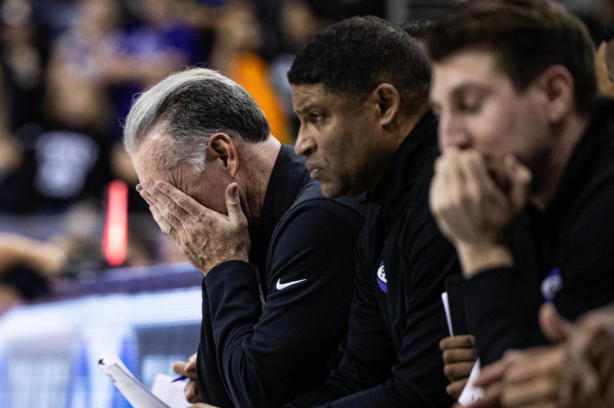 TCU Head Coach Jaime Dixon reacts after a missed shot on offense in the second half of an NCAA game between TCU and Baylor at Schollmaier Arena in Fort Worth on Tuesday, March 4, 2025.