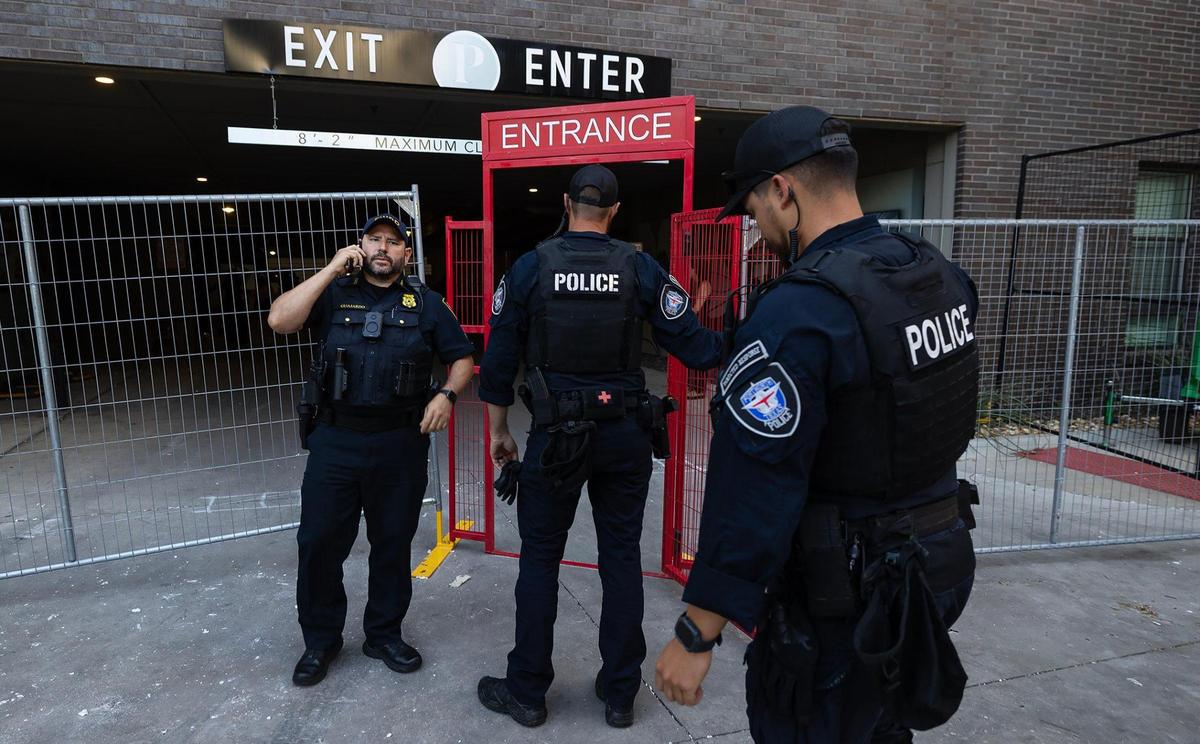 Members of the Fort Worth Police Department arrive at The Cooper apartments after residents protesting refused to leave the parking garage until they spoke with management on Monday, July 7, 2025.