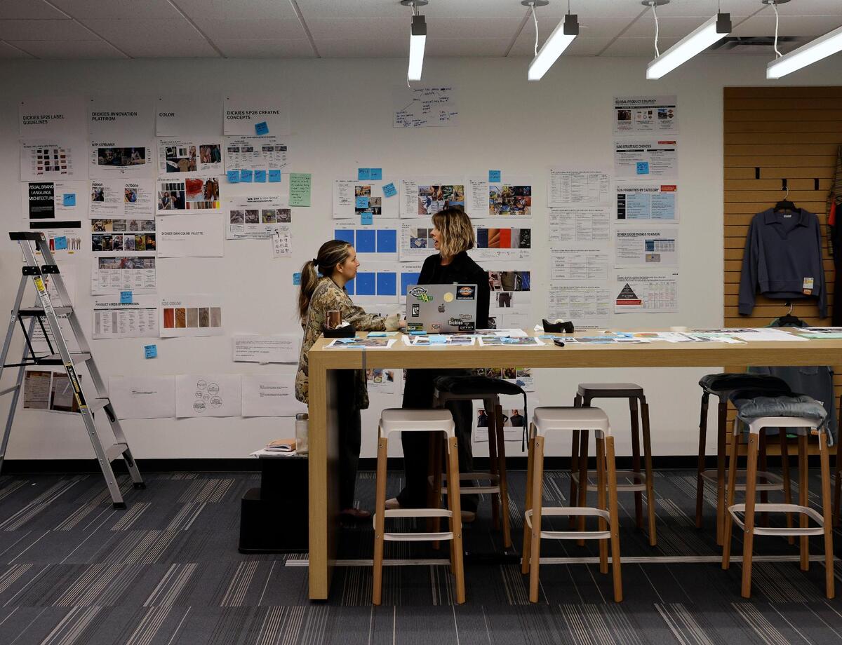 Senior designer of Workwear Megan McBride and design director Nicole Prescott work up Spring 2026 designs at Dickies offices in downtown Fort Worth Texas, Thursday Mar. 28, 2024. The 102 year old work apparel company recently relocated to downtown Fort Worth. (Special to the Star-Telegram Bob Booth)
