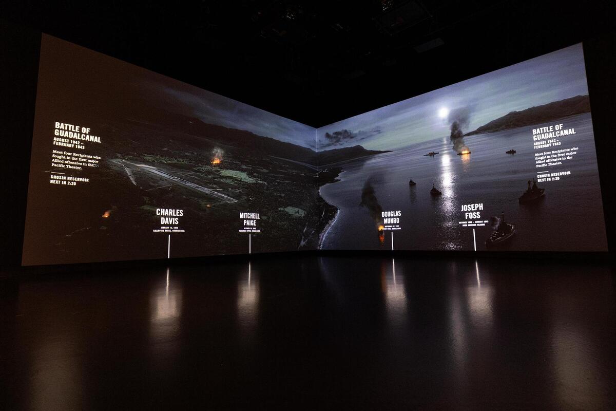 One of the interactive screens where museum goers can learn about specific Medal of Honor recipients inside of the National Medal of Honor Museum in Arlington.