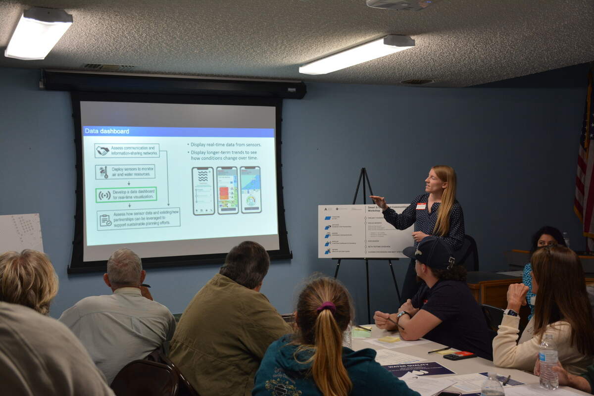 Michelle Hummel, associate professor of civil engineering at UT Arlington, leads students in a class focused on coastal preservation.