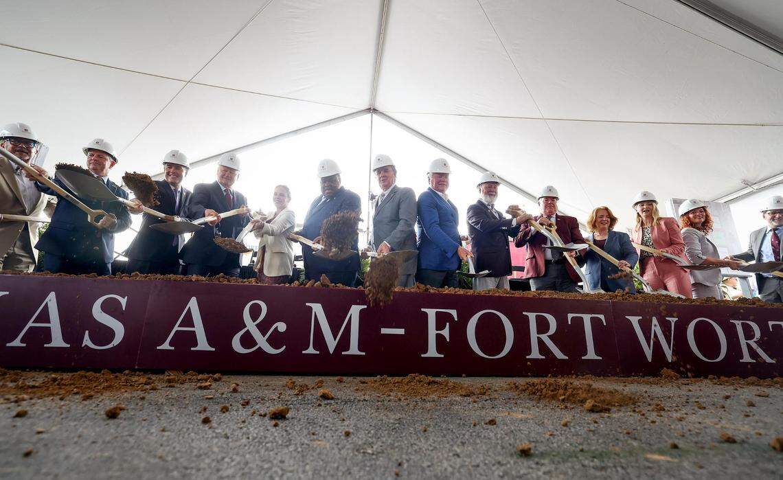 Dignitaries and elected officials break ground on Texas A&M-Fort Worth’s new $150 million Law and Education Building on Wednesday, June 21, 2023.
