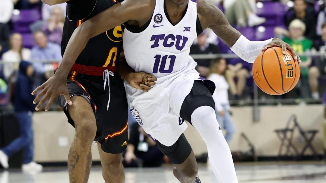 Junior guard Damion Baugh records his first double-double of his career in TCU’s 90-55 victory over Grambling State at Schollmaier Arena Tuesday night. (Photo courtesy TCU / Gregg Ellman)
