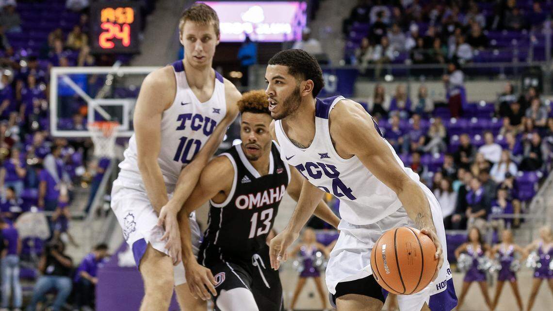 TCU seniors Kenrich Williams, right, and Vladimir Brodziansky, left, in an early-season game against Omaha.