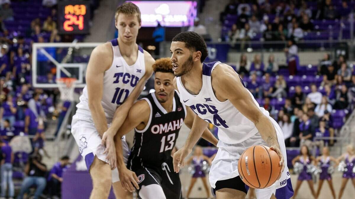 TCU seniors Kenrich Williams, right, and Vladimir Brodziansky, left, in an early-season game against Omaha.