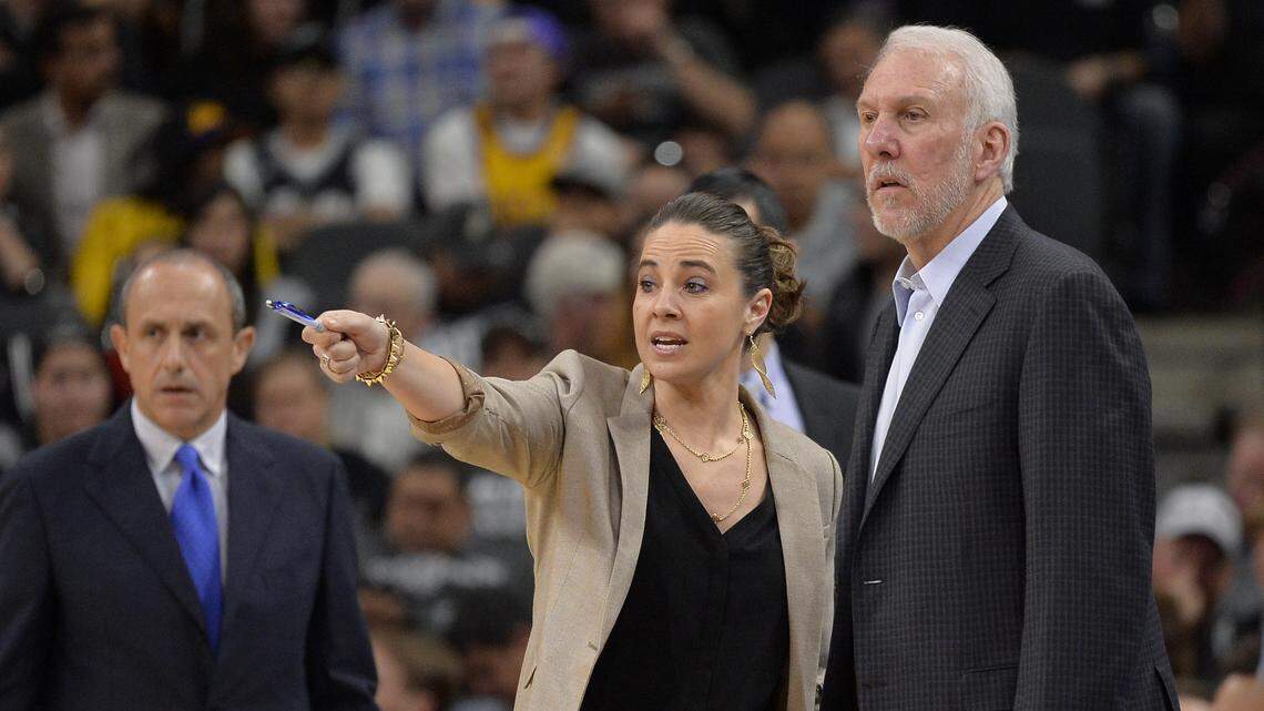 San Antonio Spurs assistant coach Becky Hammon was promoted to the top assistant spot on Gregg Popovich’s staff in the offseason. While she often leads the huddle and has addressed the media after the game, she has not been named the acting head coach when Pop is absent.