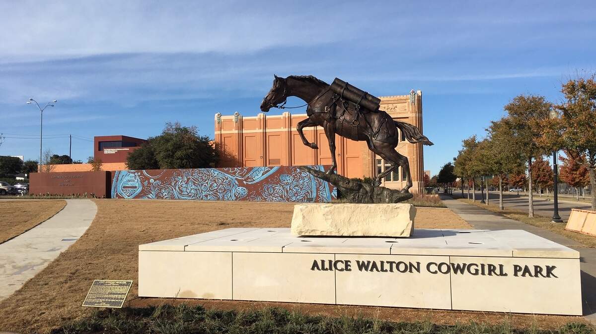 Sgt. Reckless, a warhorse that served carrying ammuniton to the front lines and wounded soldiers away from them during the Korean war, is honored at the Cowgirl Museum and Hall of Fame’s new Alice Walton Cowgirl Park.