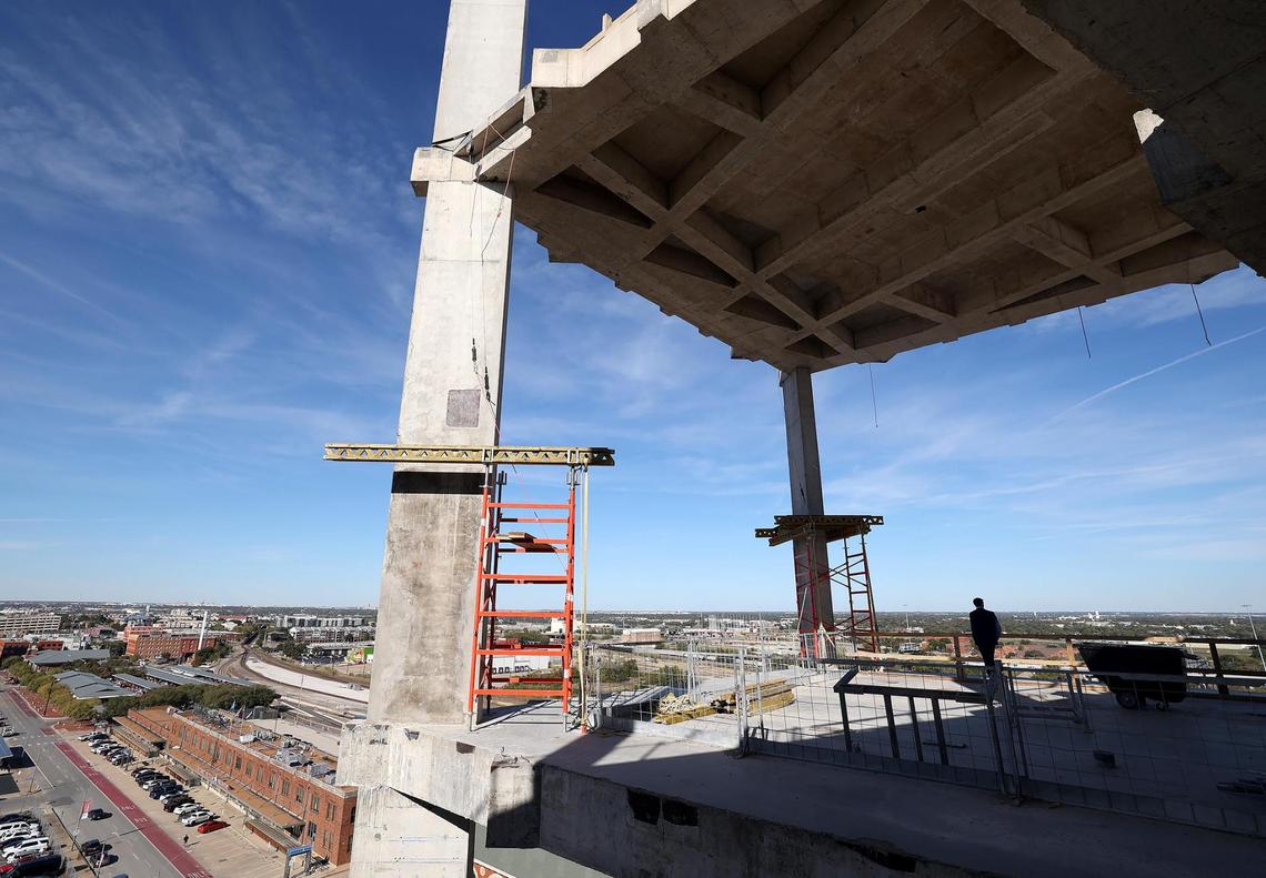 A view from the eighth floor Texas A&M-Fort Worth Law and Education Building currently under construction on Monday, Nov. 11, 2024.