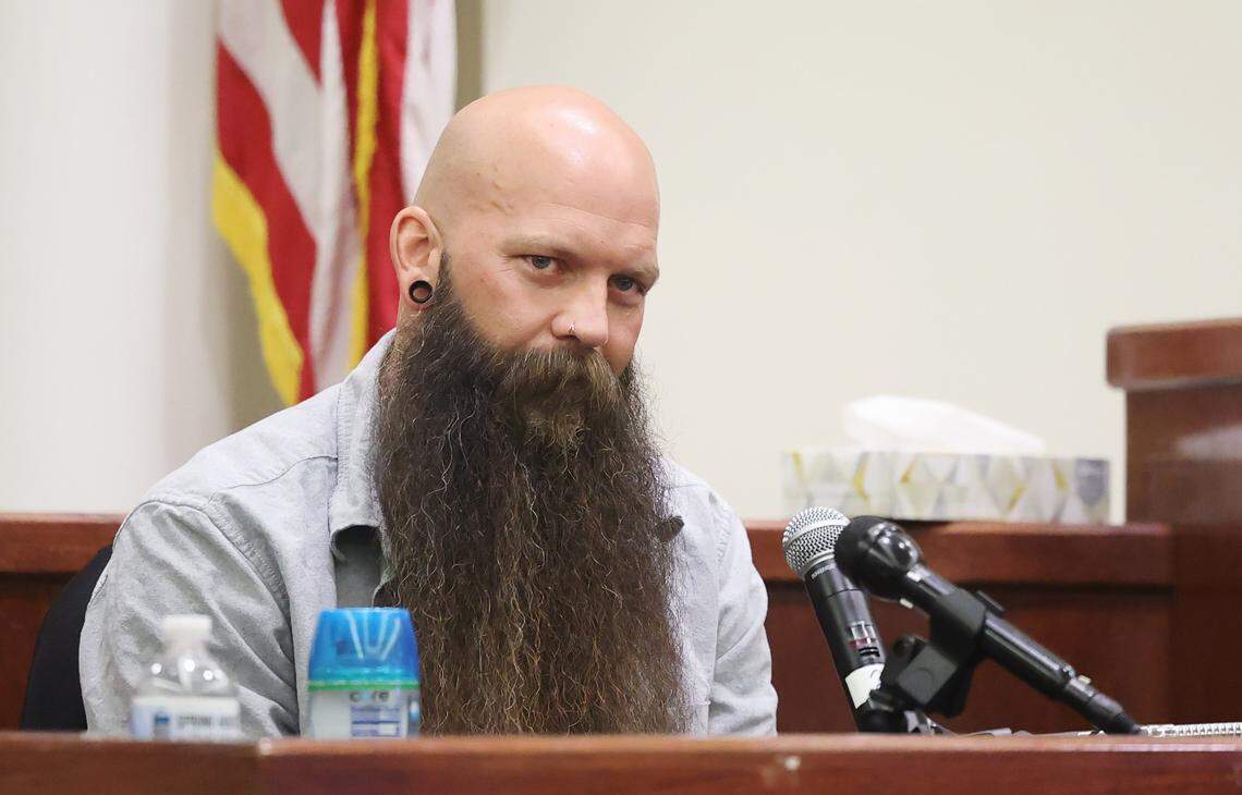 Jacob Strand, father of Athena Strand, testifies during the capital murder trial of Tanner Horner on Thursday, April 16, 2026, at the Tim Curry Criminal Justice Center in Fort Worth. Horner pleaded guilty to capital murder in the November 2022 strangulation killing of 7-year-old Athena Strand.