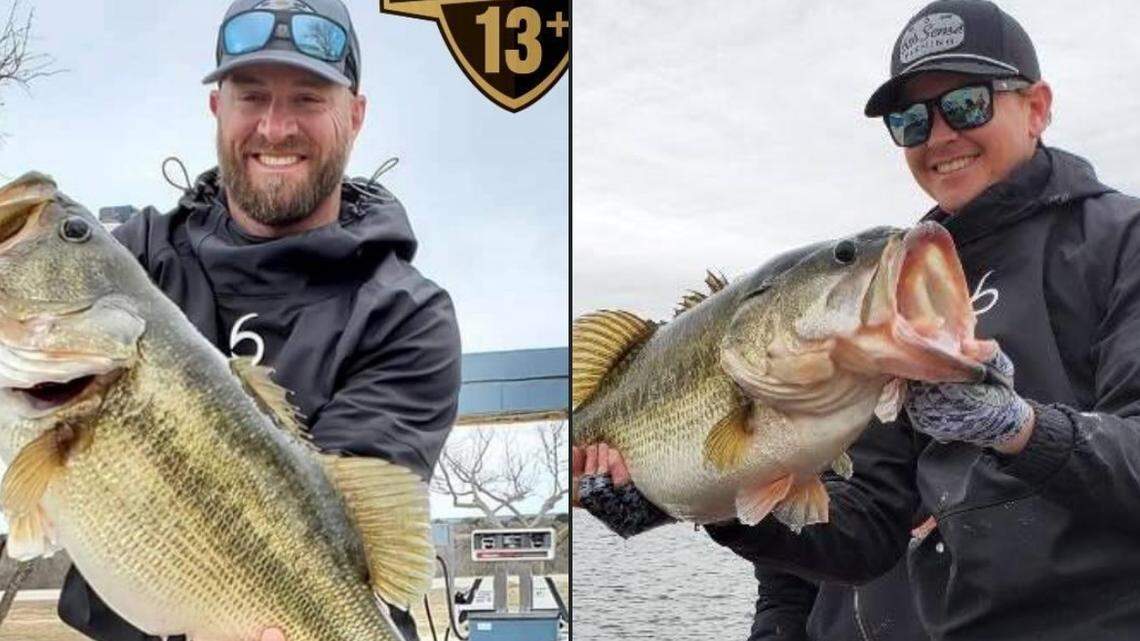 Brett Cannon of Willis, Texas, and Casey Sobczak of Spring, Texas, caught giant largemouth bass in the same lake on Thursday.