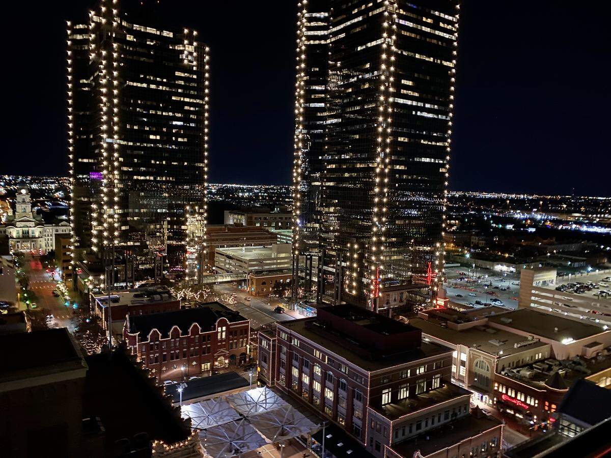 The view from the rooftop restaurant and bar in the Sinclair Hotel.