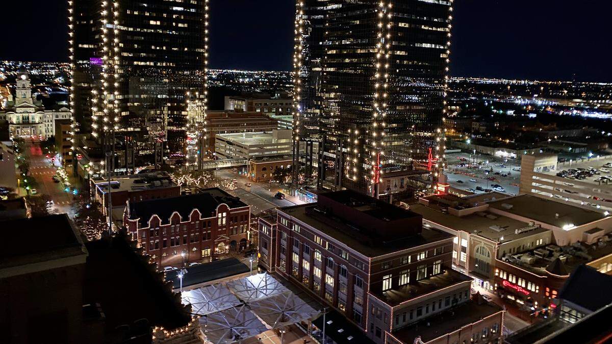 The view from the rooftop restaurant and bar in the Sinclair Hotel.