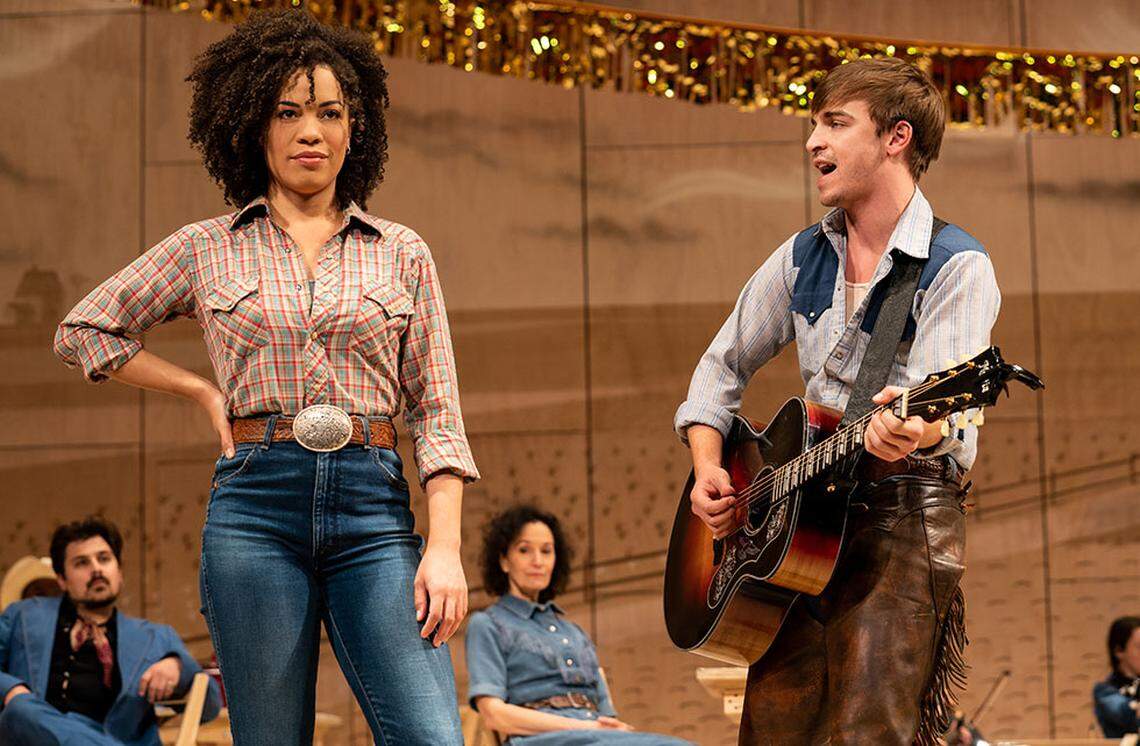 Sasha Hutchings, Sean Grandilo and the company of the National Tour of Rodgers & Hammerstein’s OKLAHOMA!