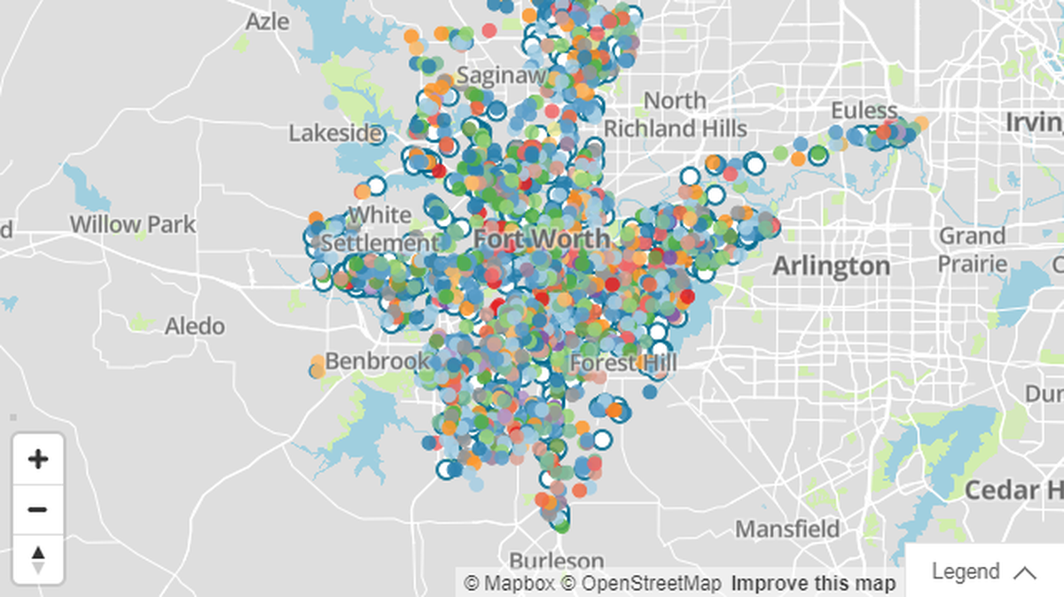 An interactive crime map compiled by the Star-Telegram using data from the City of Fort Worth shows the locations of crimes reported in November. Roughly 3,900 crimes were reported throughout the month, the map shows.