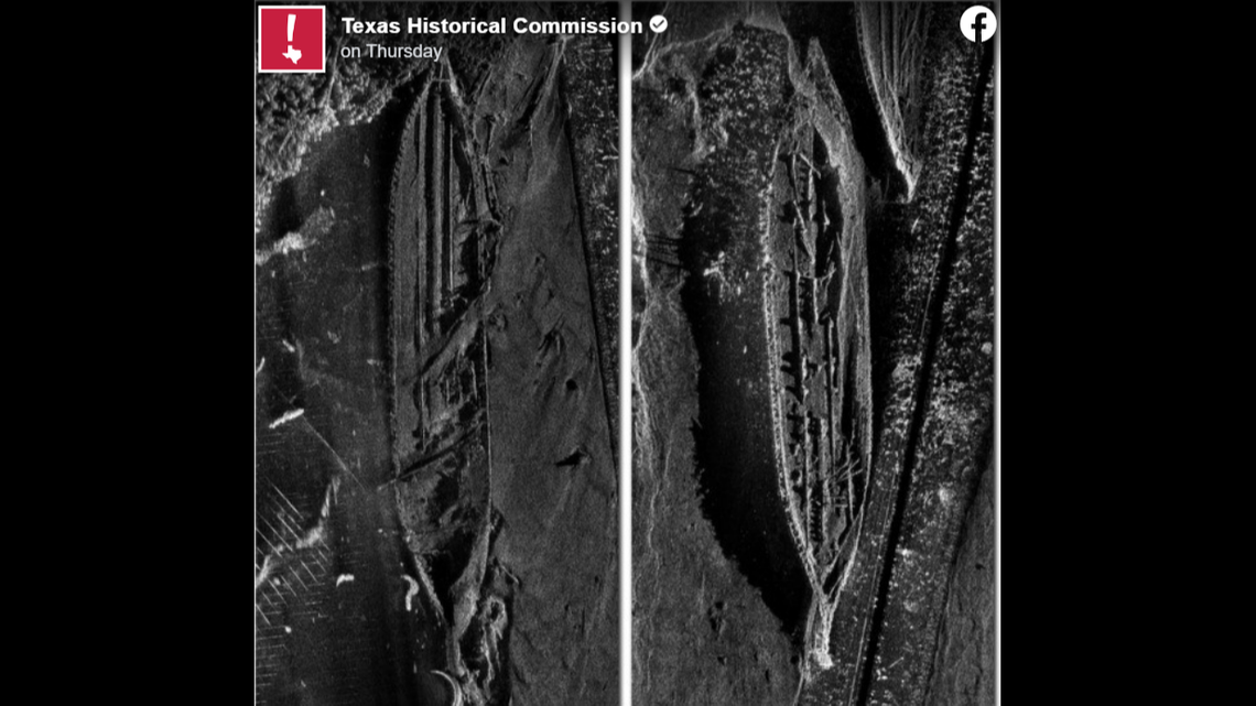 A view of two abandoned WWI vessels in the Neches River captured by sonar in 2019.
