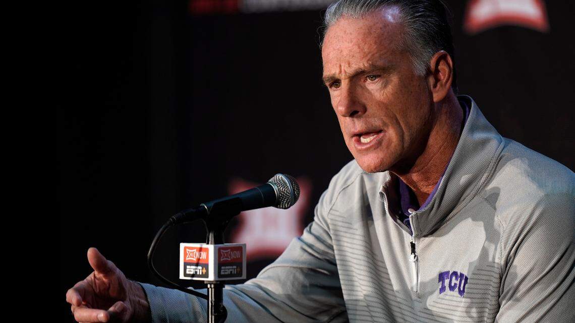 TCU head coach Jamie Dixon speaks to the media during Big 12 NCAA college basketball media day Wednesday in Kansas City, Mo.