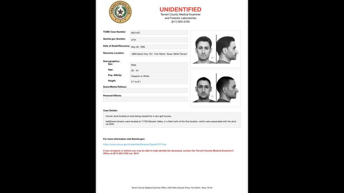 Fort Worth police are asking for help to identify a man, shown in a rendered photo, from a 1995 case.