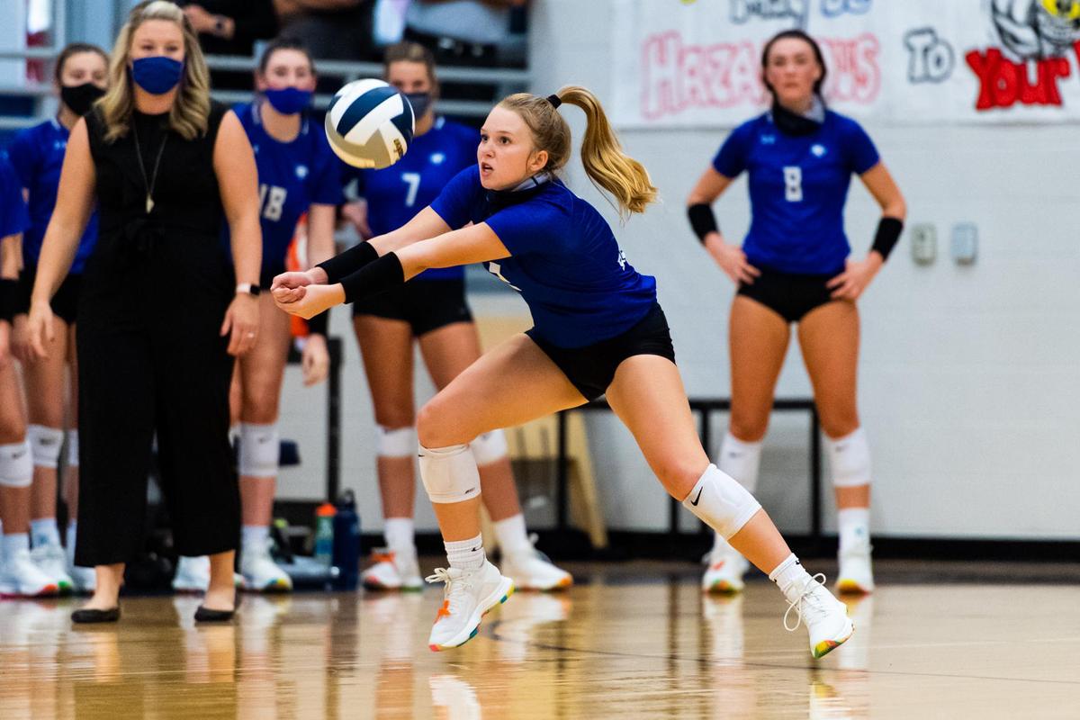 Campbell Love returns a serve during set 3 of a district game between Byron Nelson and Eaton at V.R. Eaton High School on October 20th, 2020. (Photo by Matt Smith. Special to the Star-Telegram).