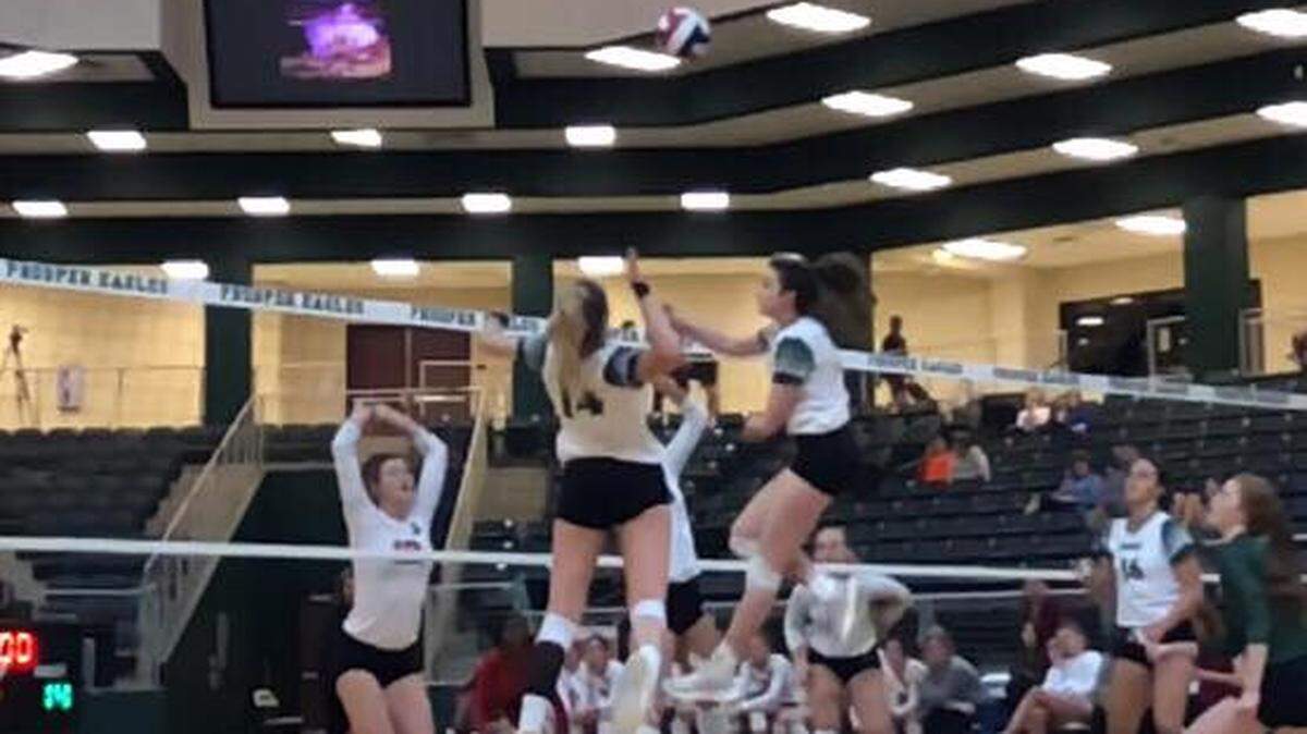 Prosper senior hitter CiCi Hecht goes up for a kill attempt against Rockwall-Heath, Tuesday October 9, 2018