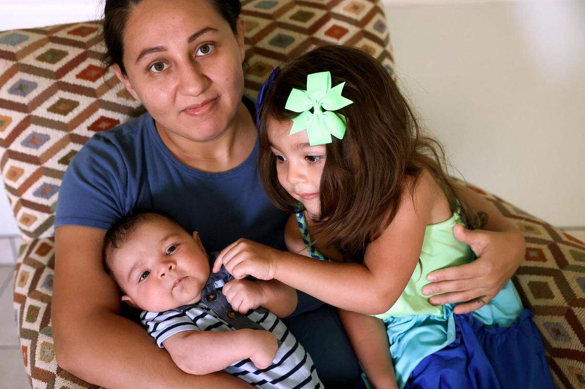 Jocelyn Galindo with her 6-week-old son, Cicero Martinez, and daughter Eleanor Martinez, 2. Galindo believes a plan to train more doulas in Tarrant County and target at-risk populations will strengthen the community.
