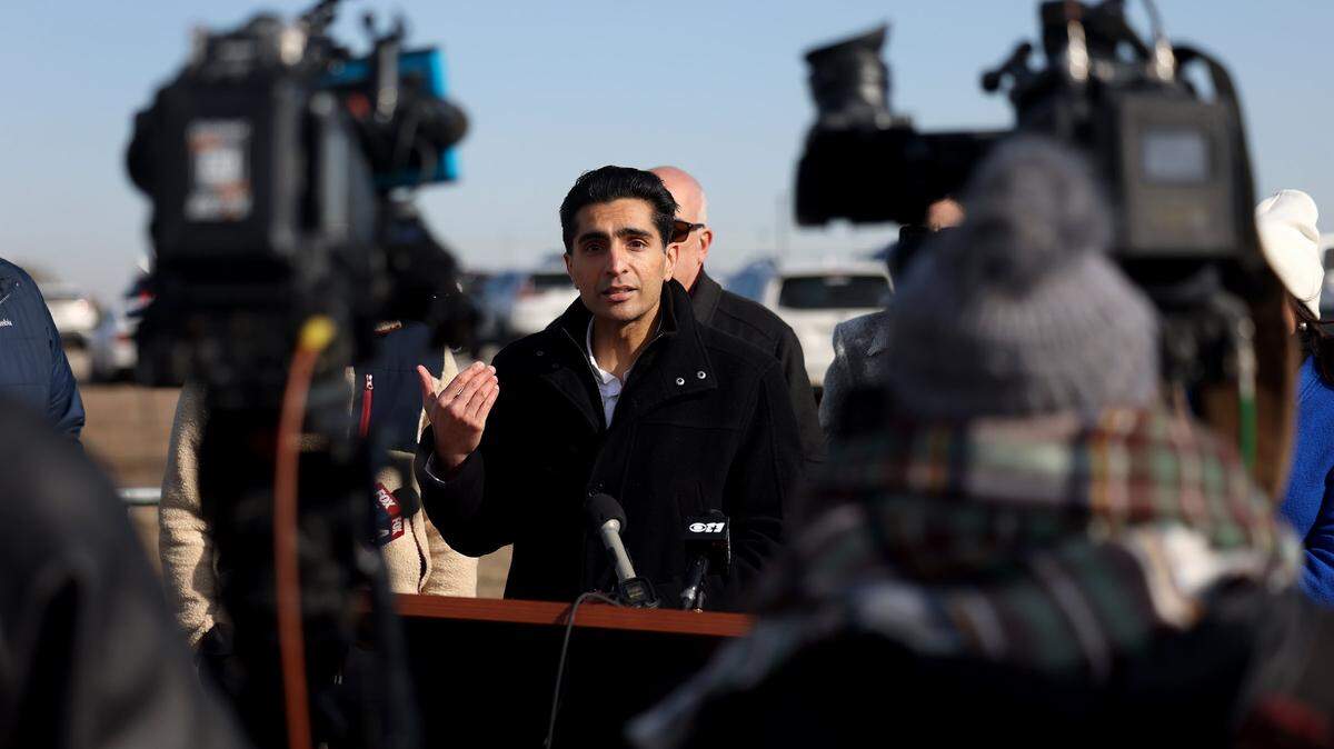  State Rep. Salman Bhojani, speaking during a January press conference, sent a letter to Gov. Greg Abbott demanding he withdraw his threat to withhold funding to the city of Grand Prairie if it didn’t cancel a Muslim celebration. 