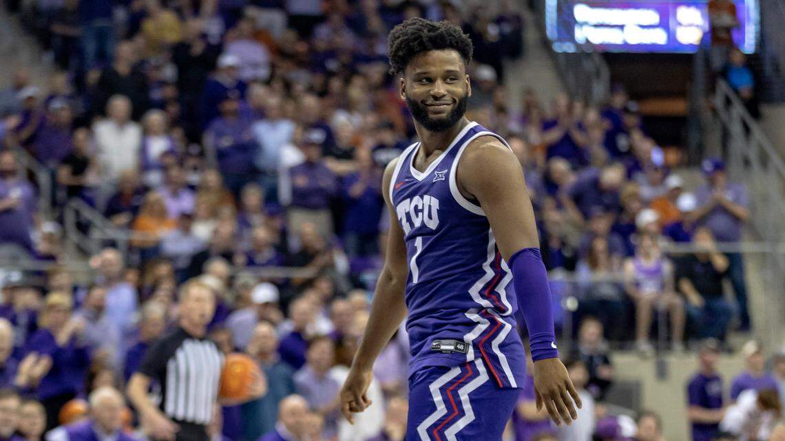 TCU guard Mike Miles Jr. reacts after being fouled during their game against Texas at Schollmaier Arena in Fort Worth earlier this season.