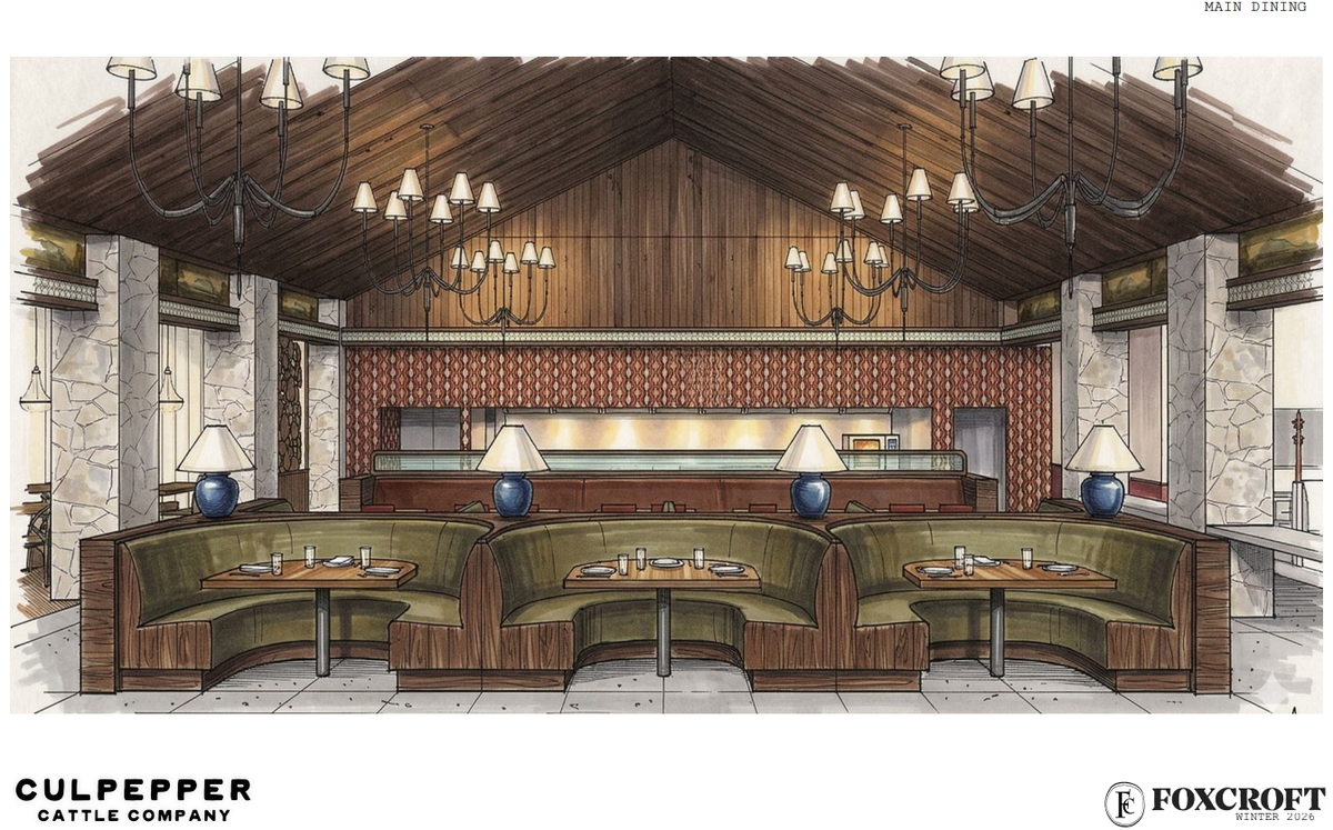 Rendering of the main dining room at the future Culpepper Cattle Co. restaurant in Arlington.