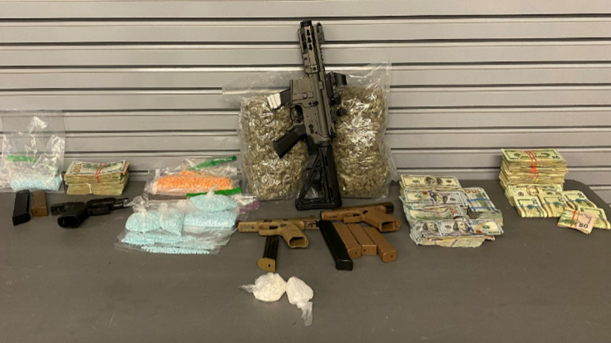 Law enforcement in Tarrant County seized a Brigade 9mm AR-style pistol, three handguns, 580 grams of fentanyl pills, 114 grams of cocaine, 1,344 grams of marijuana, more than 500 grams of unknown orange pills and $87,000 in cash when officers executed a search warrant earlier this month.